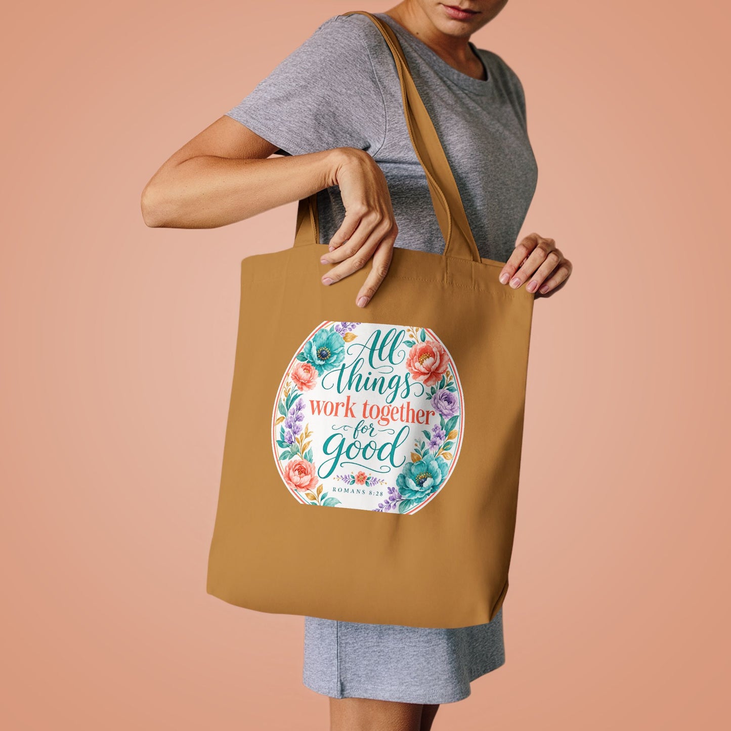 All things work together for good to them tha — Romans 8:28 Canvas Tote
