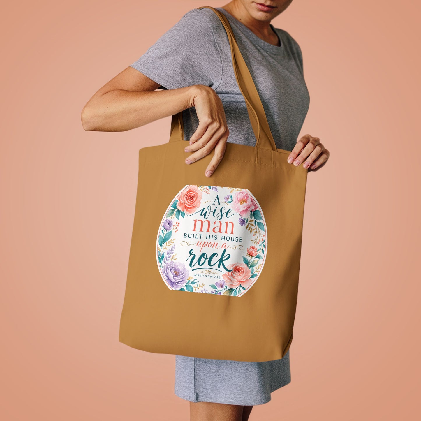 Whosoever heareth these sayings of mine and d — Matthew 7:24 Canvas Tote