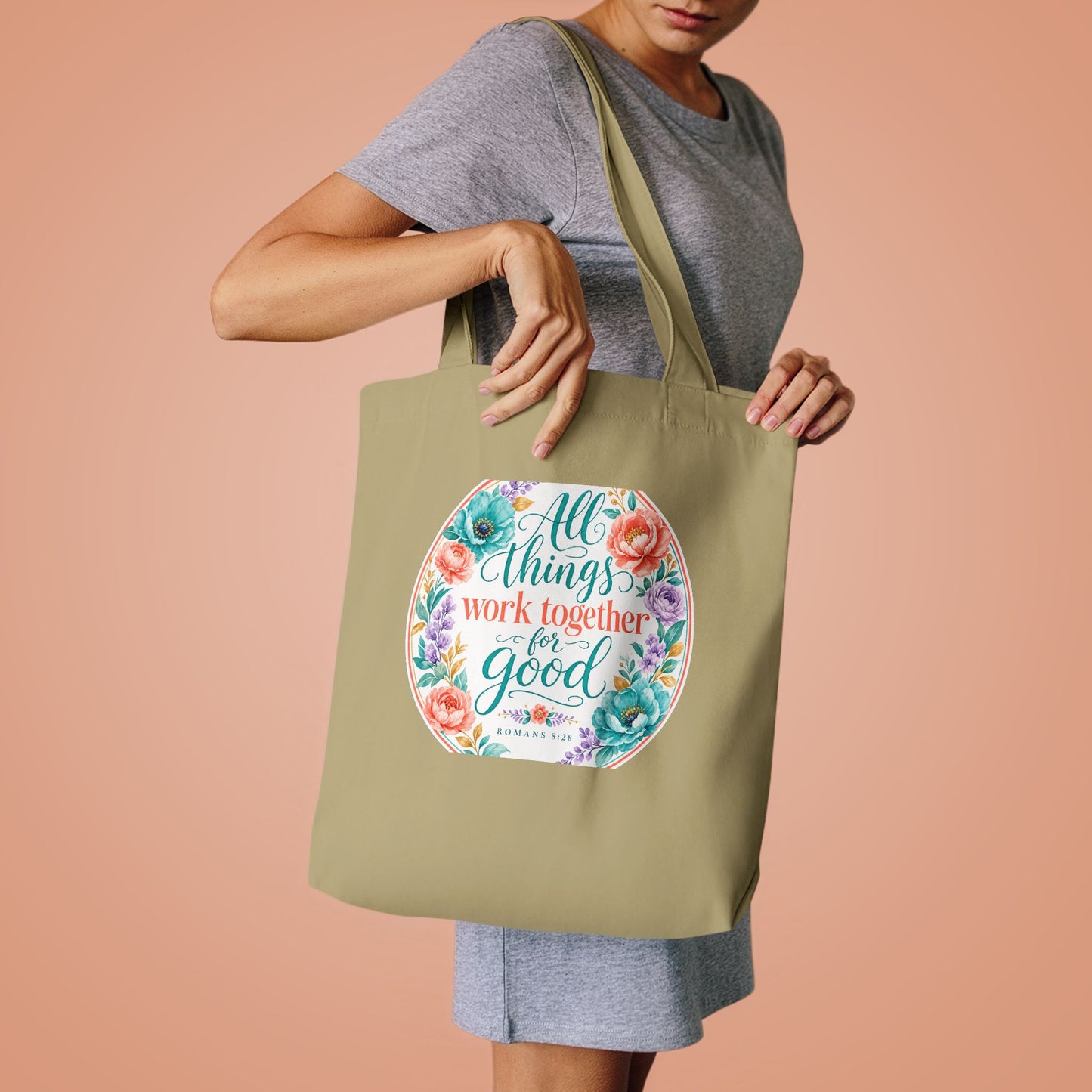 All things work together for good to them tha — Romans 8:28 Canvas Tote