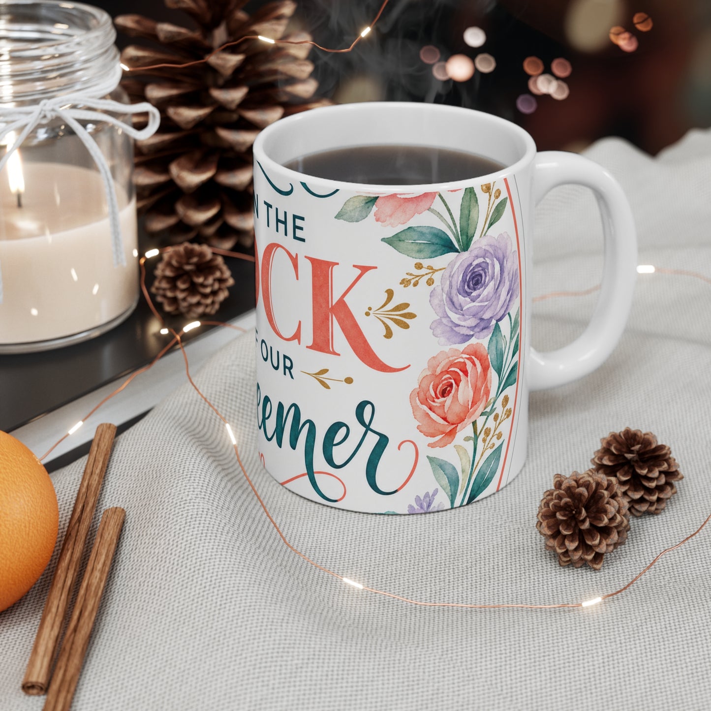 Build your foundation upon the rock of our Re — Helaman 5:12 Scripture Mug