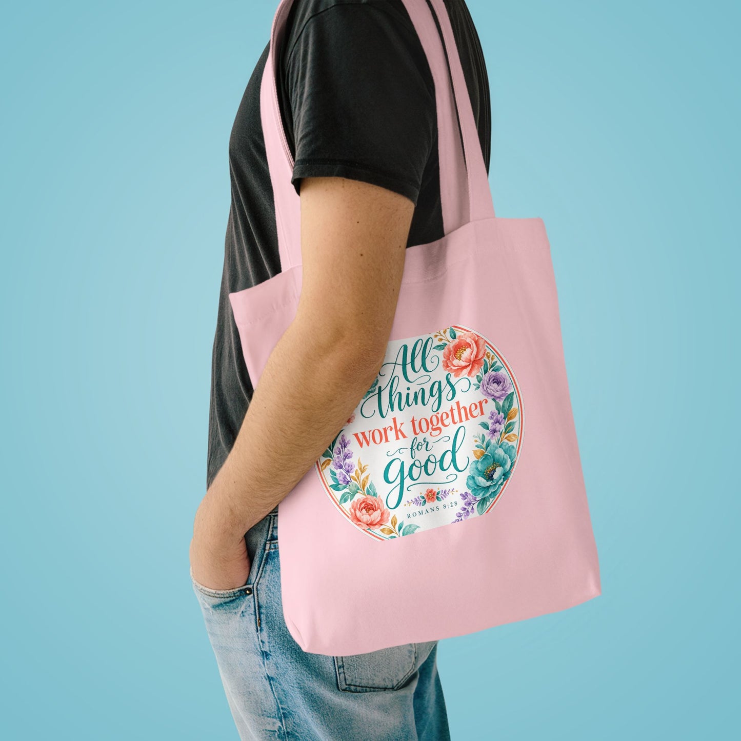 All things work together for good to them tha — Romans 8:28 Canvas Tote